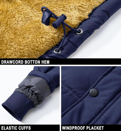 Herren Winter Parka Jacke Wasserabweisend Warm Fleece Gefüttert