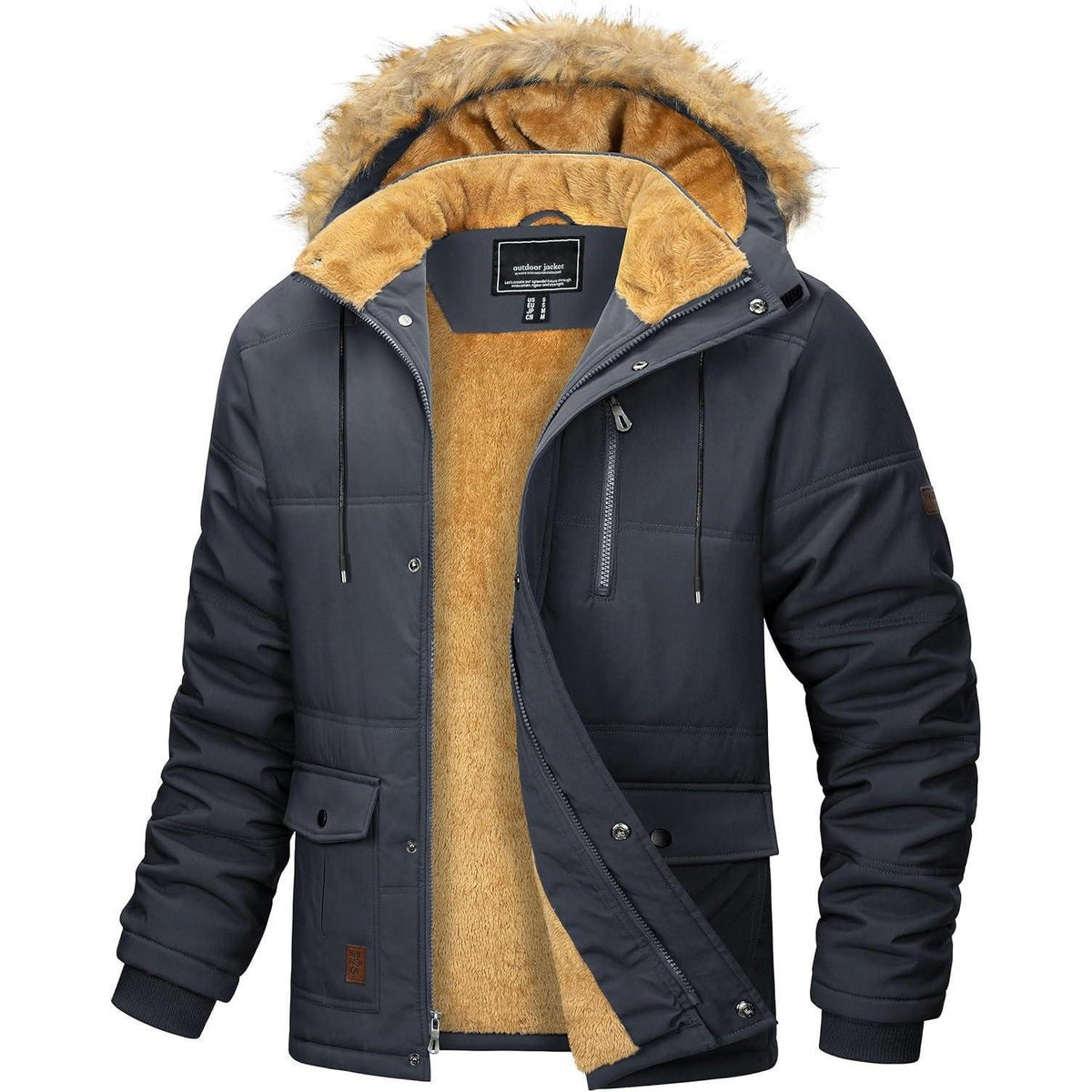Herren Winter Parka mit abnehmbarer Kapuze, warm gefüttert