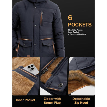 Herren Winter Parka mit abnehmbarer Kapuze, warm gefüttert