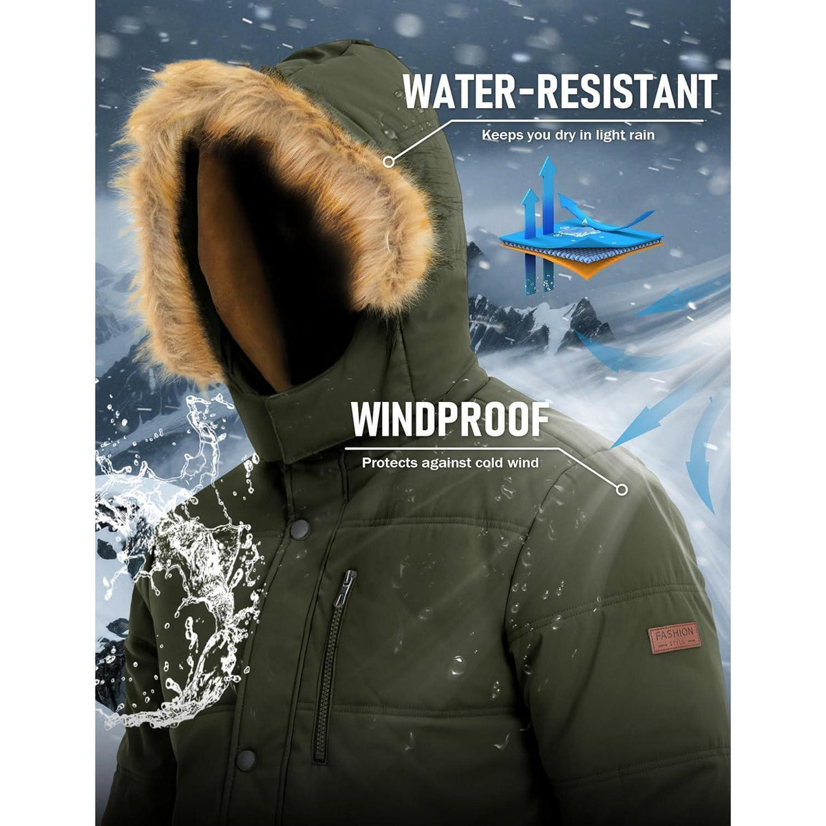 Herren Winterparka Fleecejacke Winddicht & Warm – Abnehmbare Kapuze