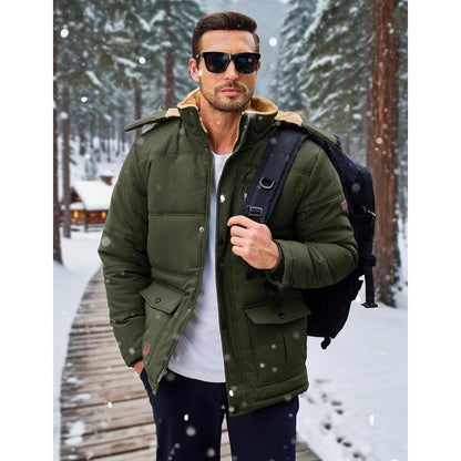 Herren Winterparka Fleecejacke Winddicht & Warm – Abnehmbare Kapuze