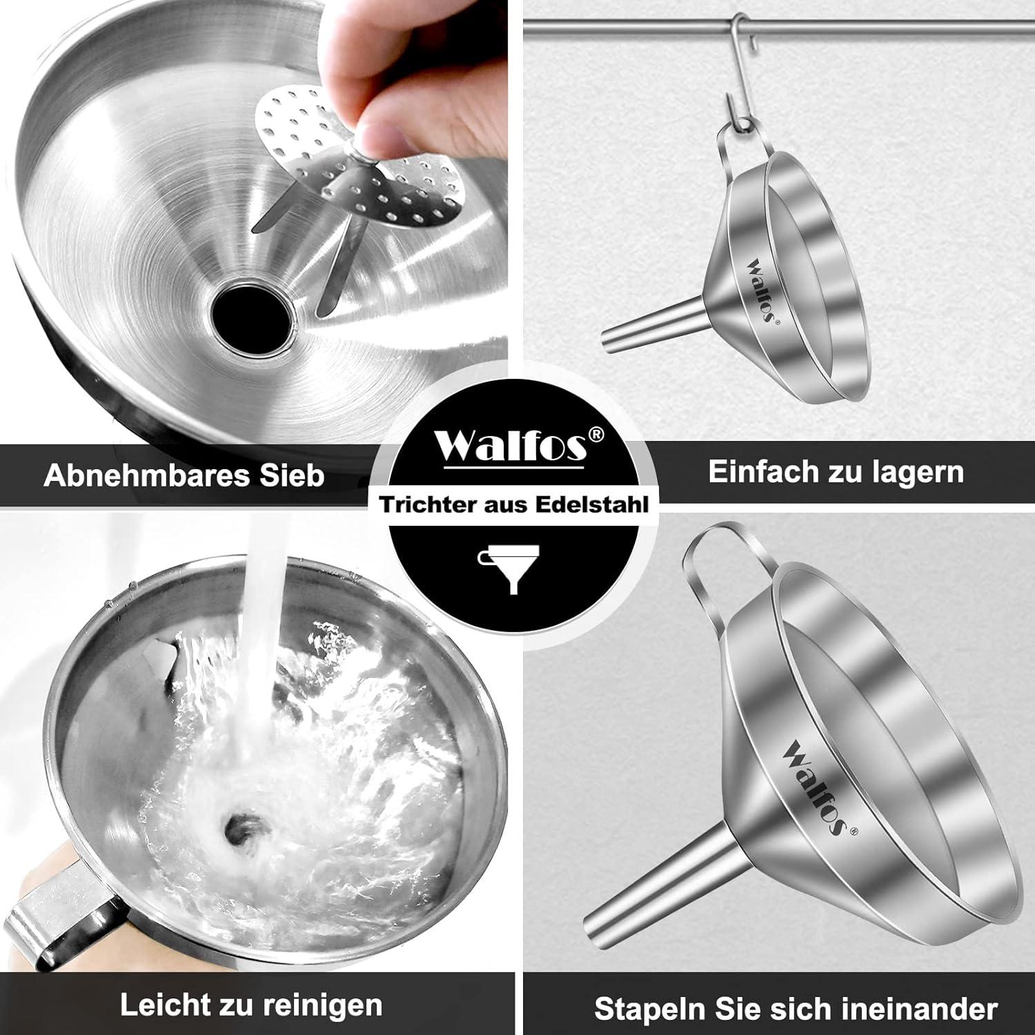 Walfos Edelstahl Trichter Set mit 2 Siebfilter und Reinigungsbürste