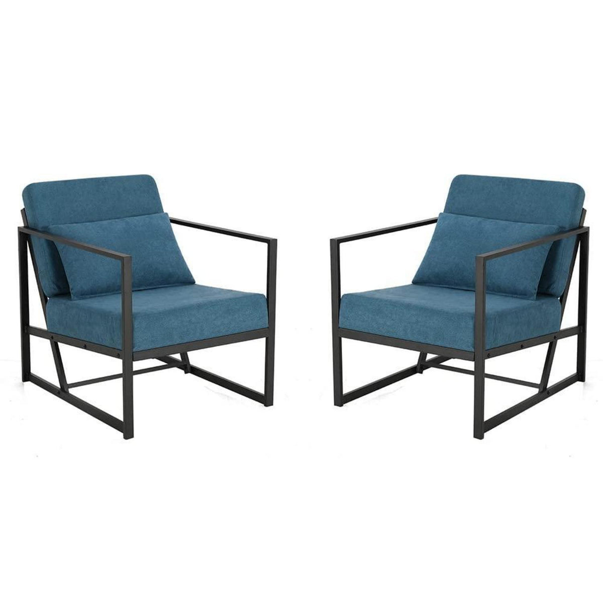 Blauer Leinen Loungesessel 2er Set mit Eisengestell
