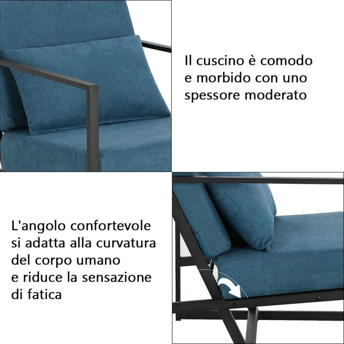 Blauer Leinen Loungesessel 2er Set mit Eisengestell