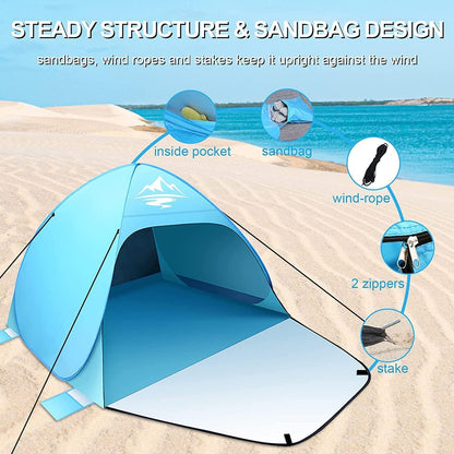 Strandmuschel Pop Up Strandzelt 2-3 Personen UV-Schutz 50+ mit Tragetasche