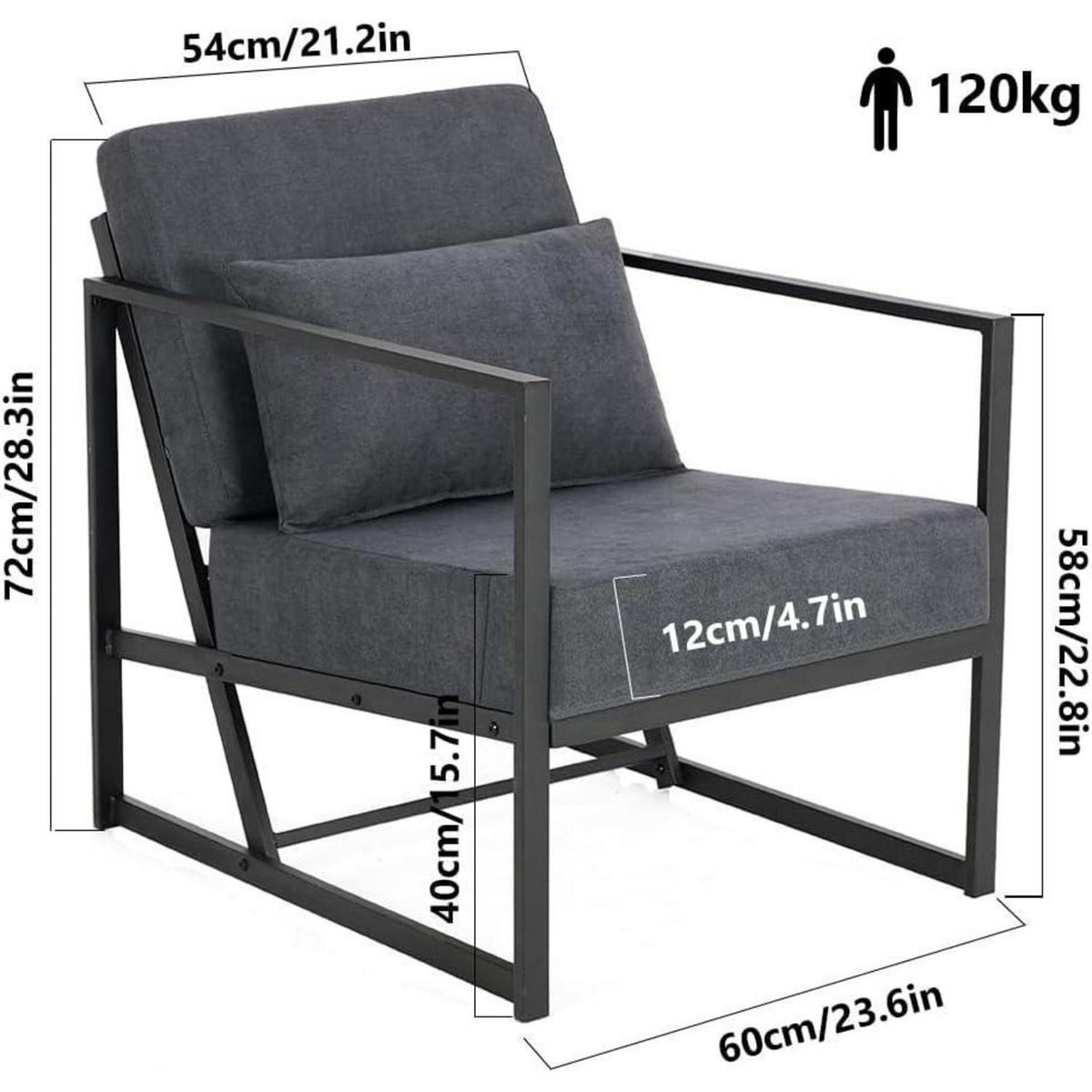 Gepolsterter Cocktailsessel Dunkelgrau – Bequemer Loungesessel mit Armlehnen