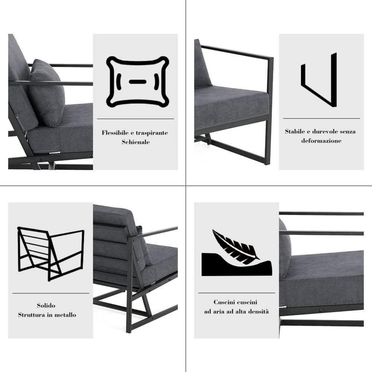 Gepolsterter Cocktailsessel Dunkelgrau – Bequemer Loungesessel mit Armlehnen