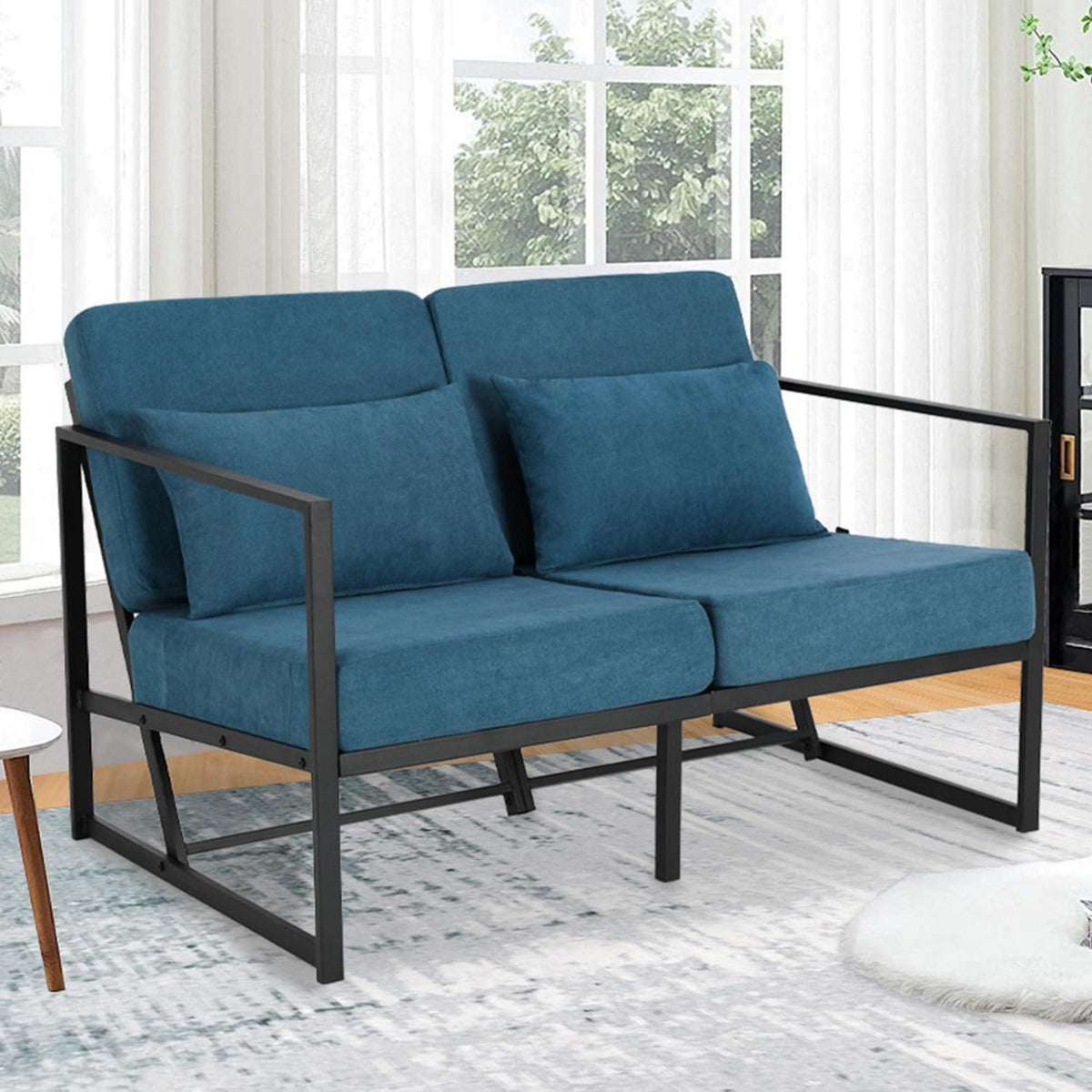 Mingone 2-Sitzer Sofa Blau – Gepolstert & Bequem für Wohnzimmer