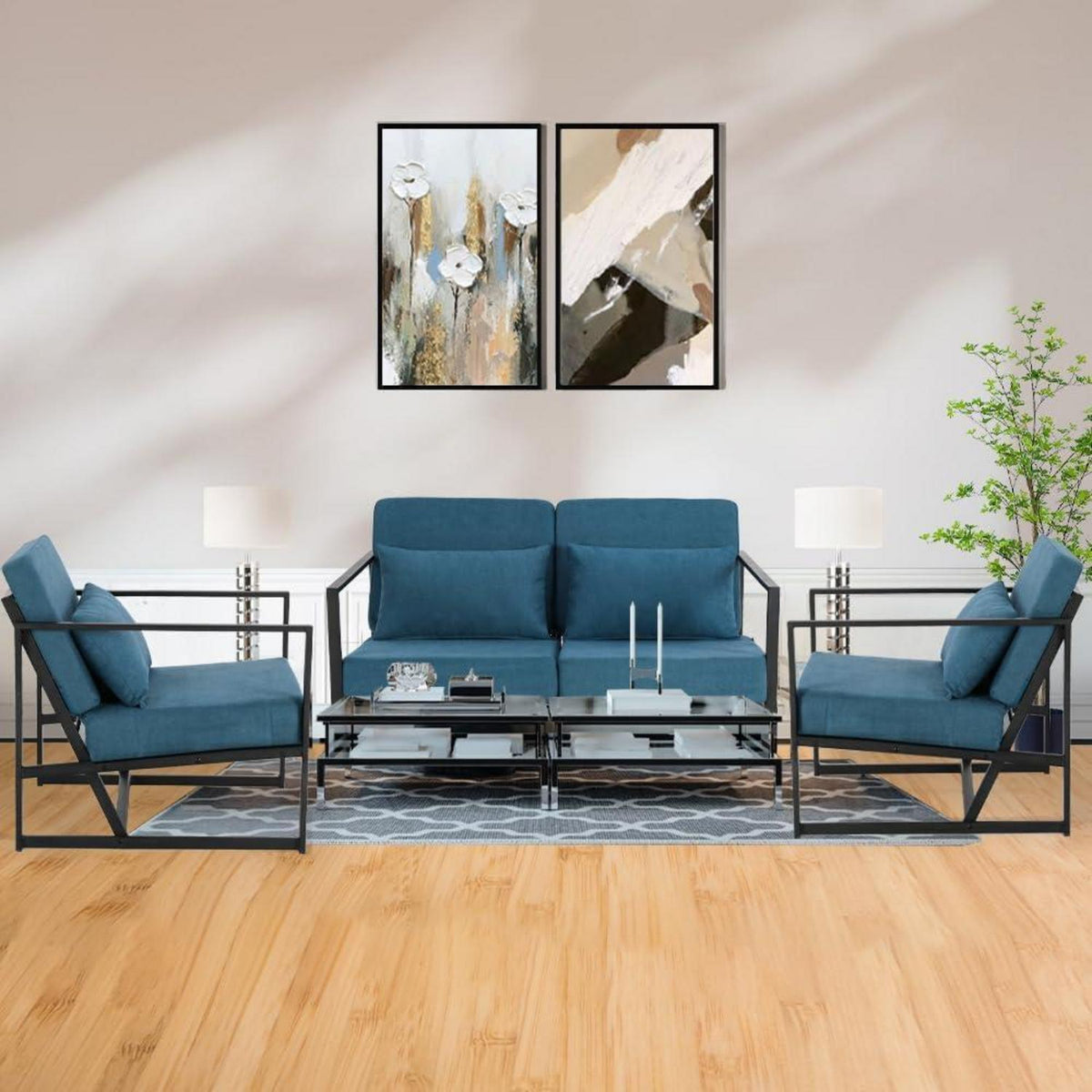 Mingone 2-Sitzer Sofa Blau – Gepolstert & Bequem für Wohnzimmer
