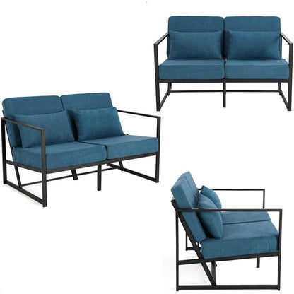 Mingone 2-Sitzer Sofa Blau – Gepolstert & Bequem für Wohnzimmer