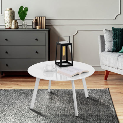 Runder Garten Beistelltisch Metall Sofatisch Kaffeetisch Weiß 70x40cm