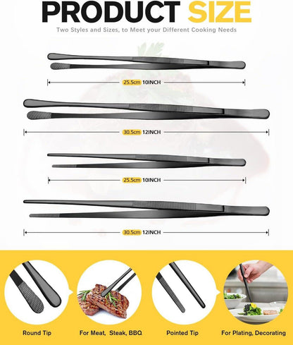Pinzetten Set Edelstahl Schwarz 4tlg. 12'' 10'' für Kochen Reparieren BBQ