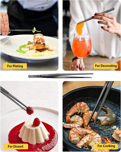 Pinzetten Set Edelstahl 12'' 10'' Profi Schwarz 4 Stk BBQ Meeresfrüchte