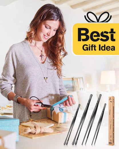 Pinzetten Set Edelstahl 12'' 10'' Profi Schwarz 4 Stk BBQ Meeresfrüchte