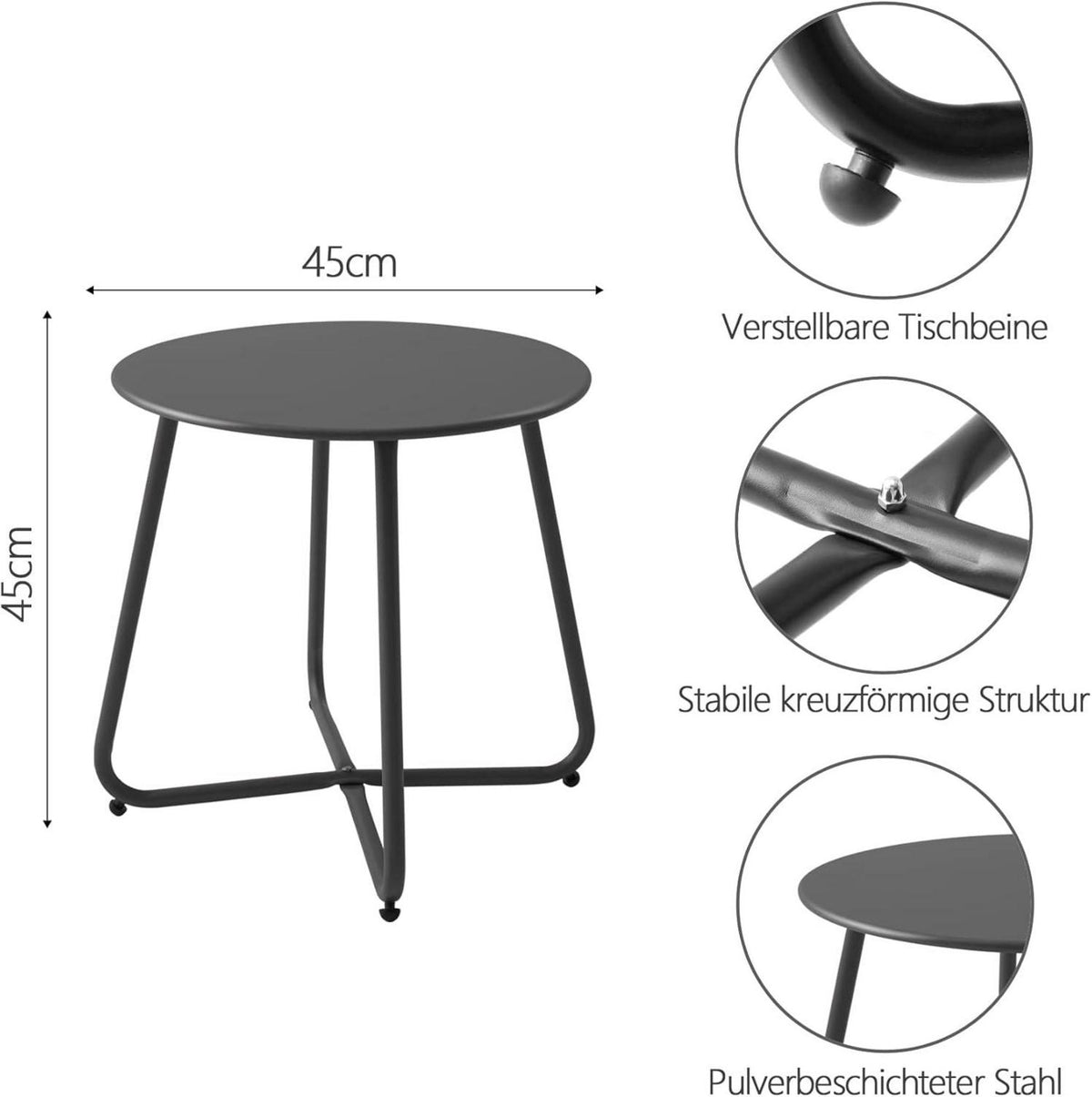 Kleiner Beistelltisch Metall Garten Rund Verstellbare Tischbeine
