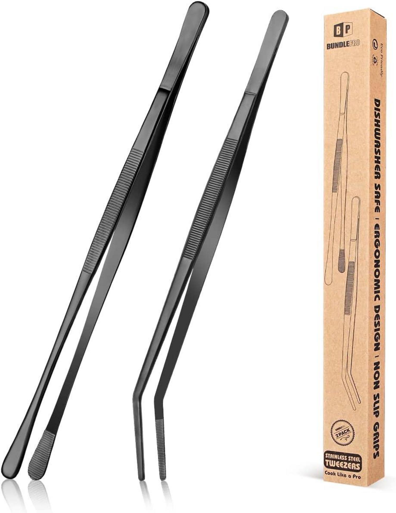 2er Set Edelstahl Küchenpinzetten 12'' Schwarz BBQ Meeresfrüchte