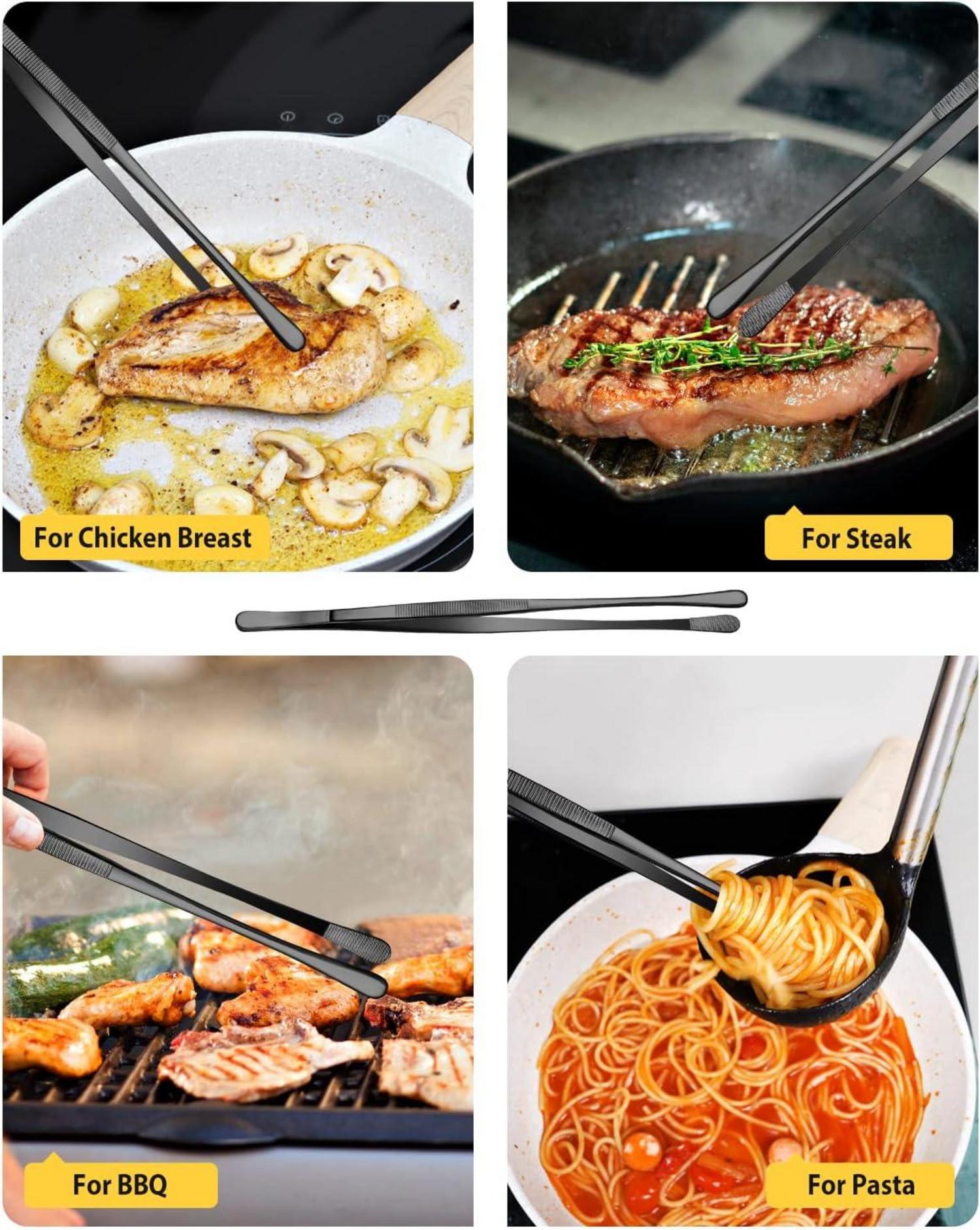 2er Set Edelstahl Küchenpinzetten 12'' Schwarz BBQ Meeresfrüchte