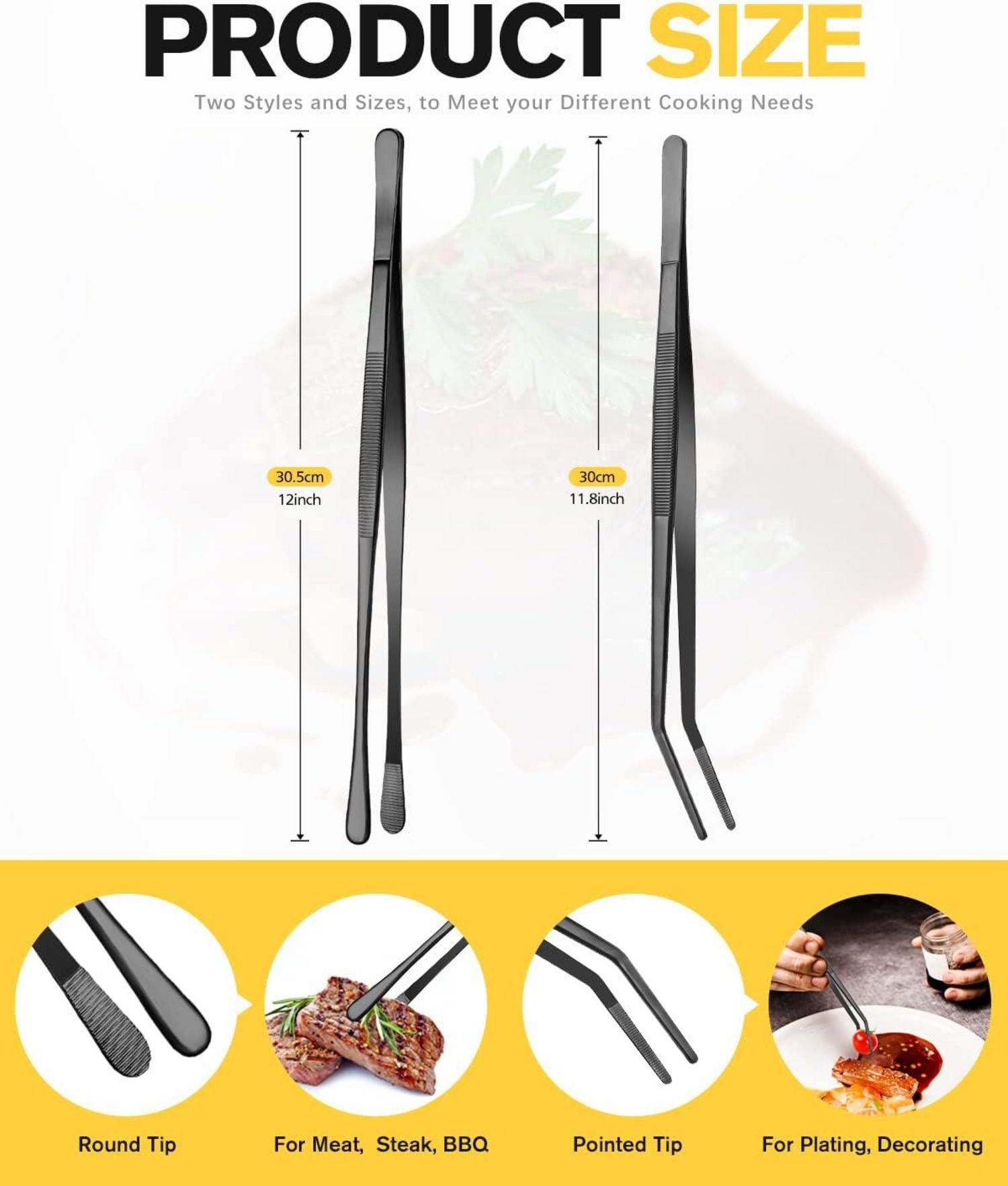 2er Set Profi-Küchenpinzetten 12'' Edelstahl für Kochen, BBQ & Reparieren