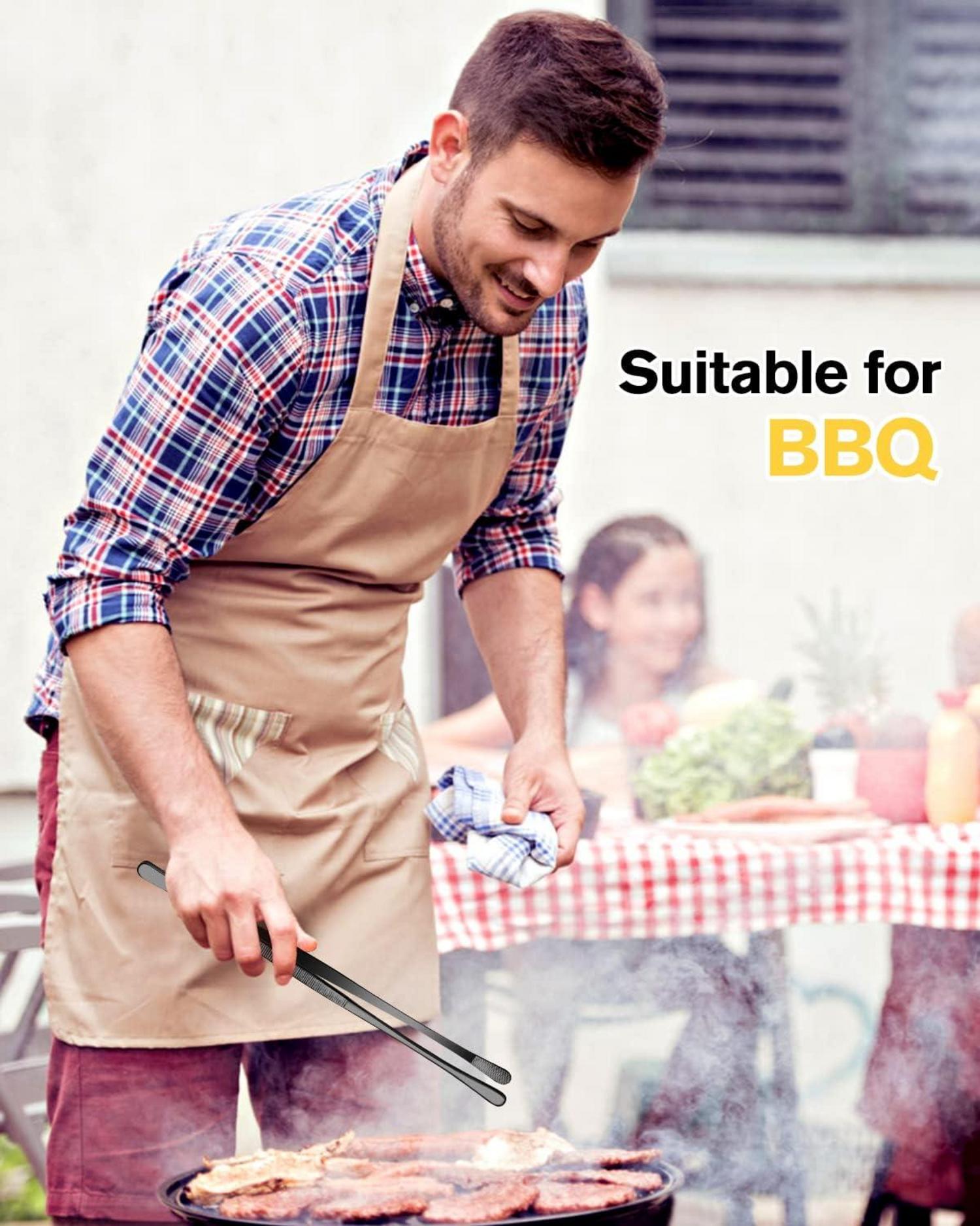 2 Stück Schwarze Profi Edelstahl Pinzetten Set 12'' Küchenpinzette BBQ