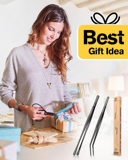 Kochpinzette Set 12'' Edelstahl, BBQ Pinzette Schwarz 2 Stück