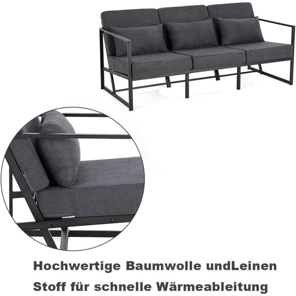 Mingone 3-Sitzer Sofa Dunkelgrau – Bequemes Lounge-Sofa