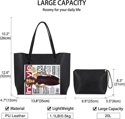 Schwarze Leder Handtasche Damen Shopper Set mit Henkeltasche