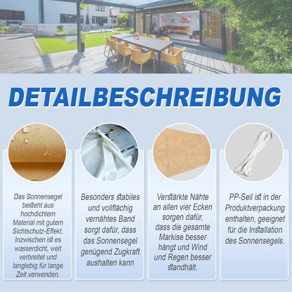 Wasserdichtes Sonnensegel 2,5x3,5m Sand mit 95% UV-Schutz