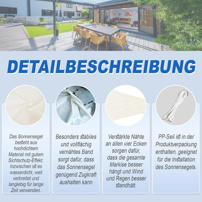 Wasserdichtes Sonnensegel 2,5x3m Creme mit UV-Schutz