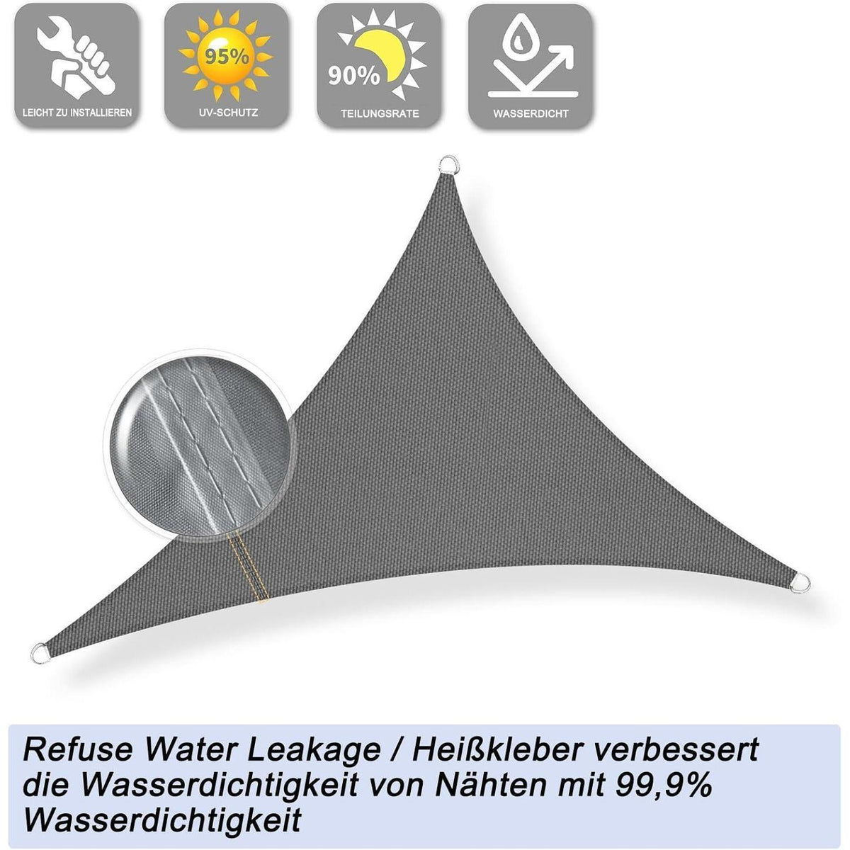 Wasserdichtes Sonnensegel Anthrazit 3x3m UV-Schutz 95%