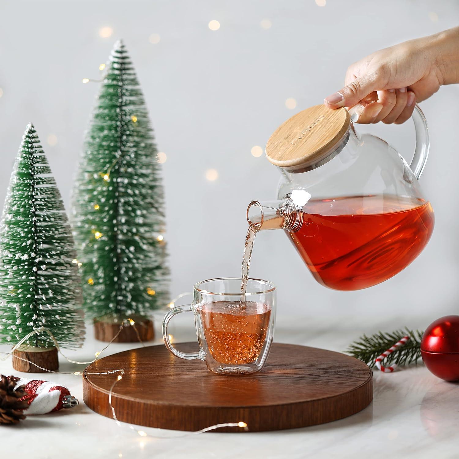 Teekanne aus Glas 1200ML mit Siebeinsatz für losen Tee
