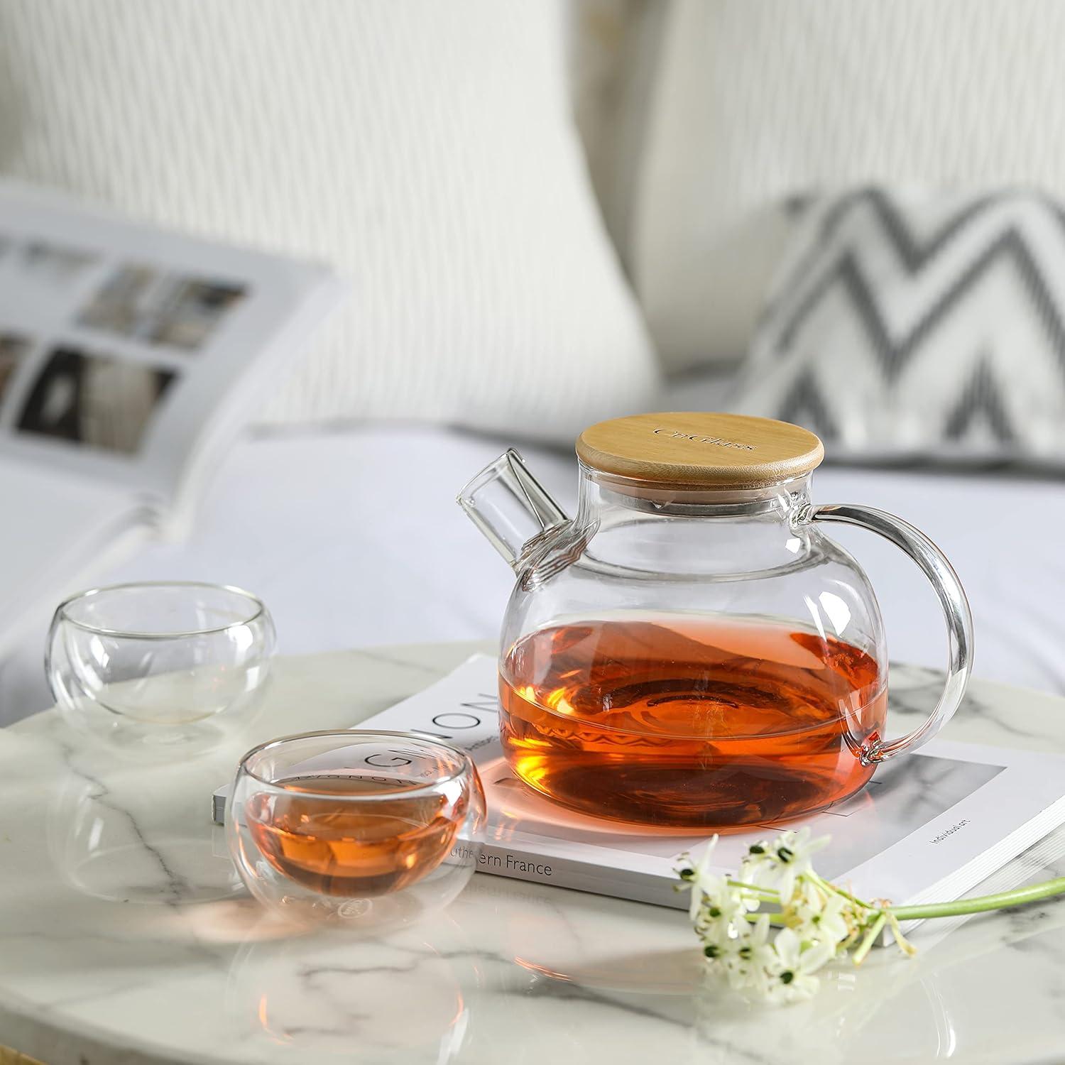 Teekanne aus Glas 1200ML mit Siebeinsatz für losen Tee