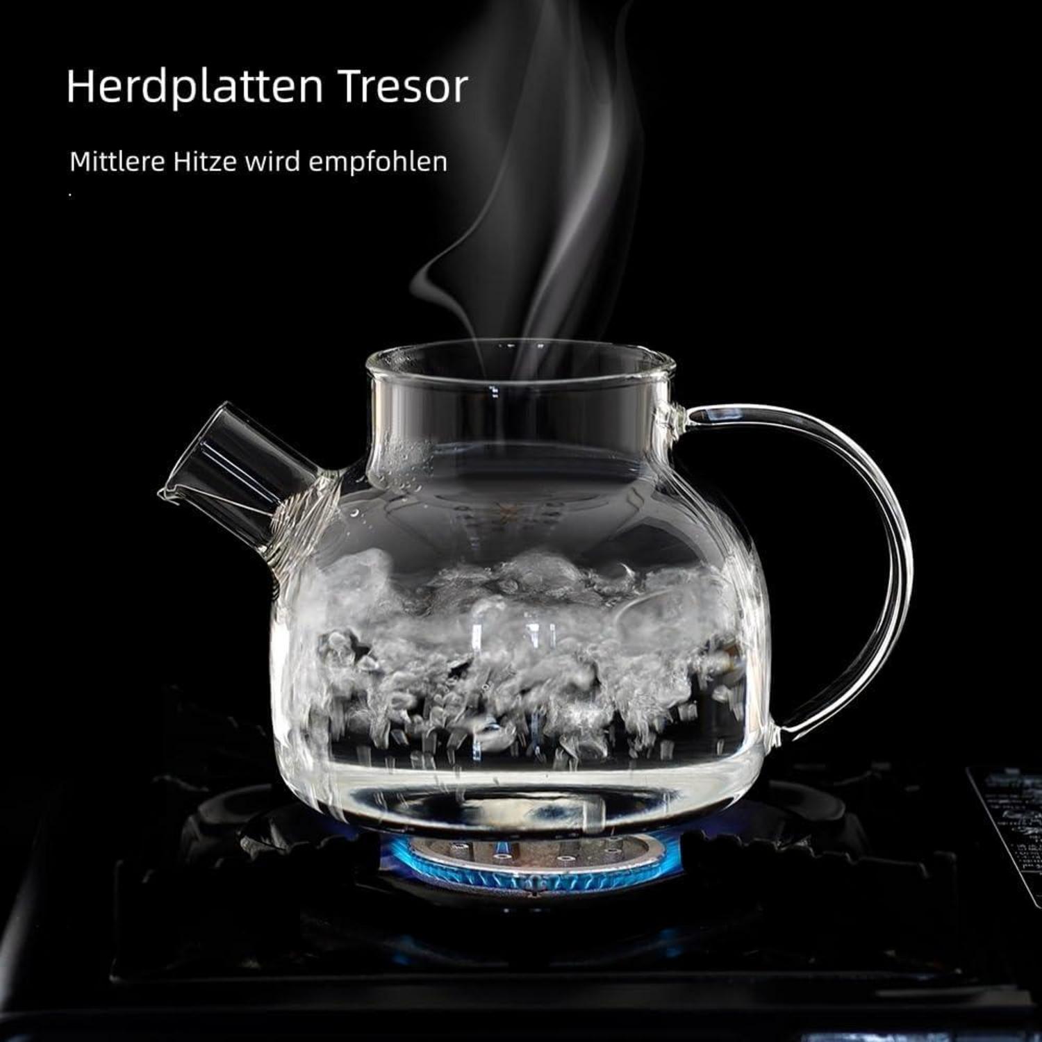 Glasteekanne mit Siebeinsatz 900ML für losen Tee, Bambusdeckel & Herd sicher