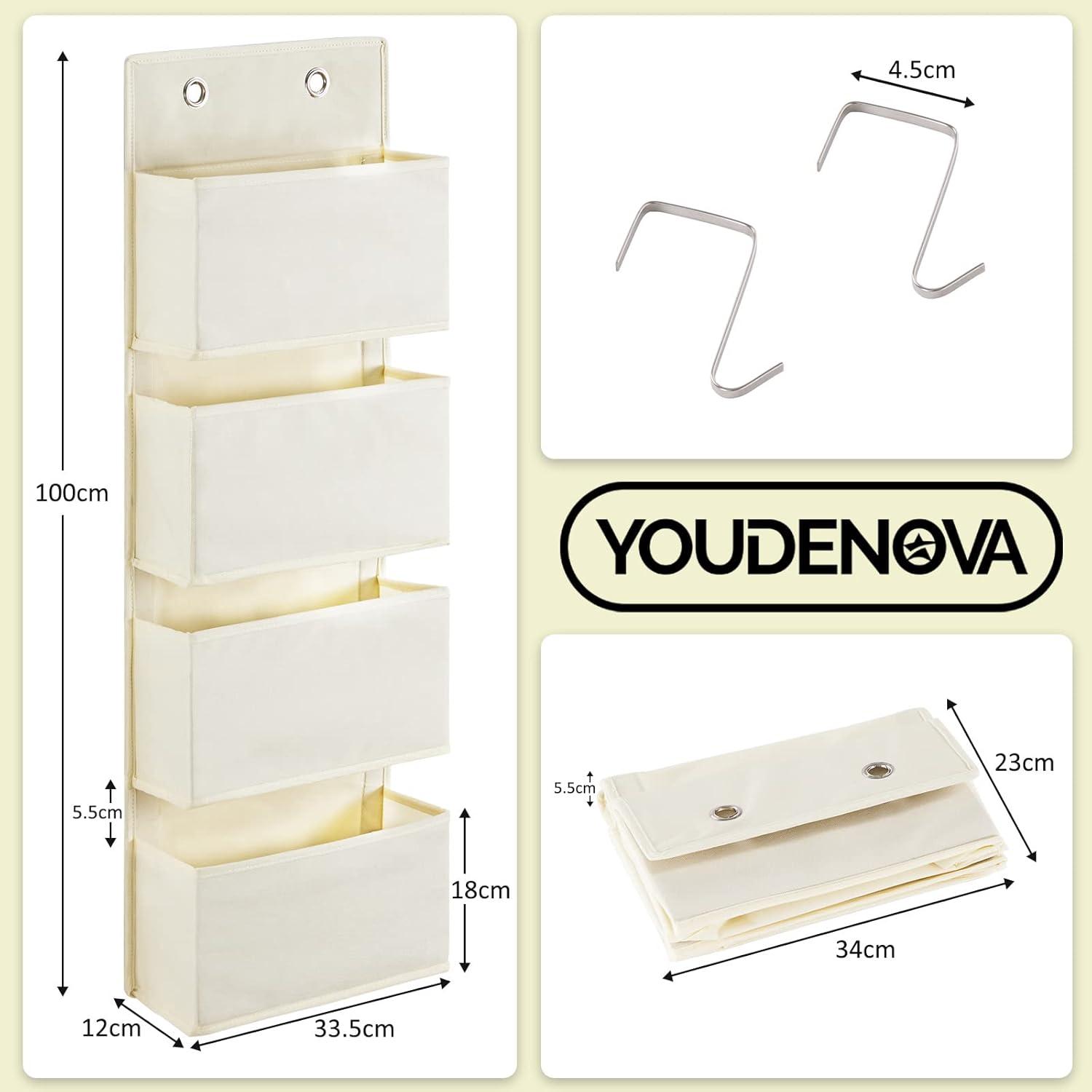 YOUDENOVA Tür Organizer Hängeorganizer 4 Taschen 2 Metallhaken Beige