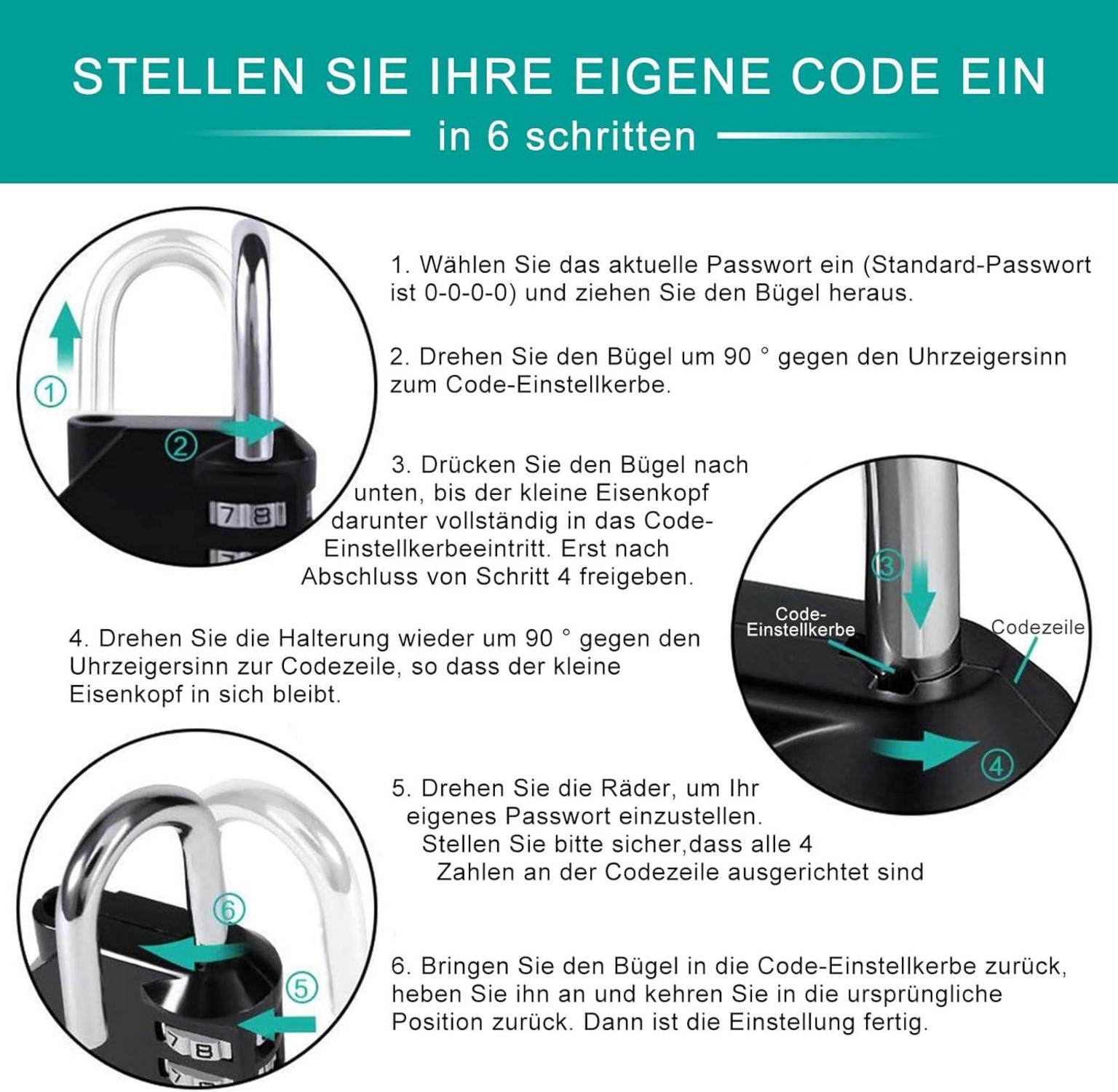 Vorhängeschloss 4-stellig Zahlenschloss Fitnessstudio Spind 2 Stück Silber