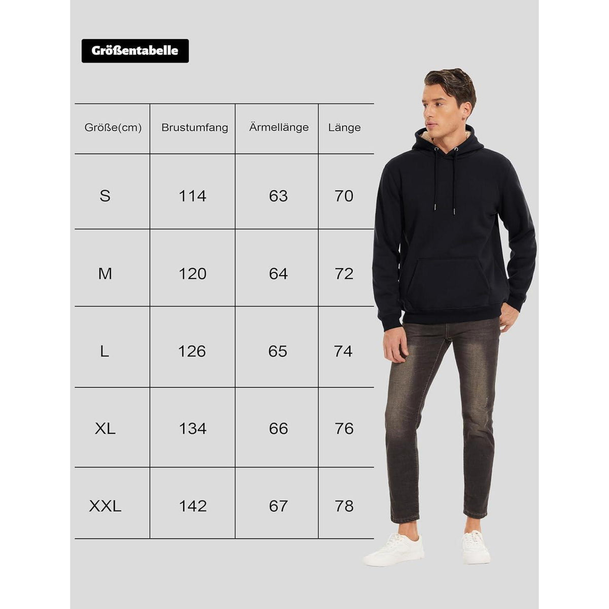 Gefütterter Kapuzenpullover Herren – Warm & Bequem in Schwarz