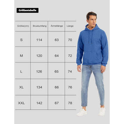 Herren Hoodie Gefüttert mit Kordelzug - Grau Blau L
