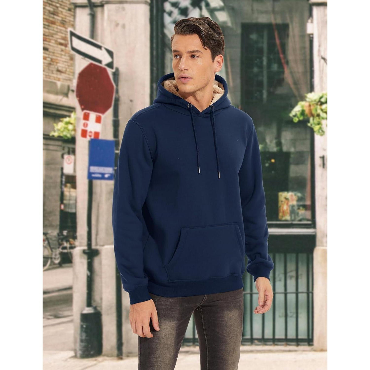 Gefütterter Kapuzenpullover Herren – Warm & Bequem Dunkelblau