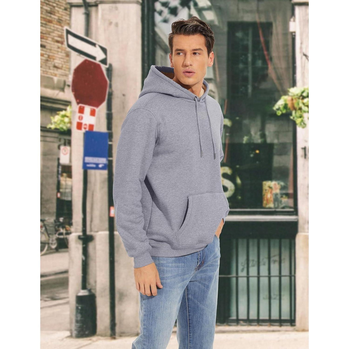 Warmer Herren Hoodie mit Fleece-Futter, Hellgrau, Größe XL