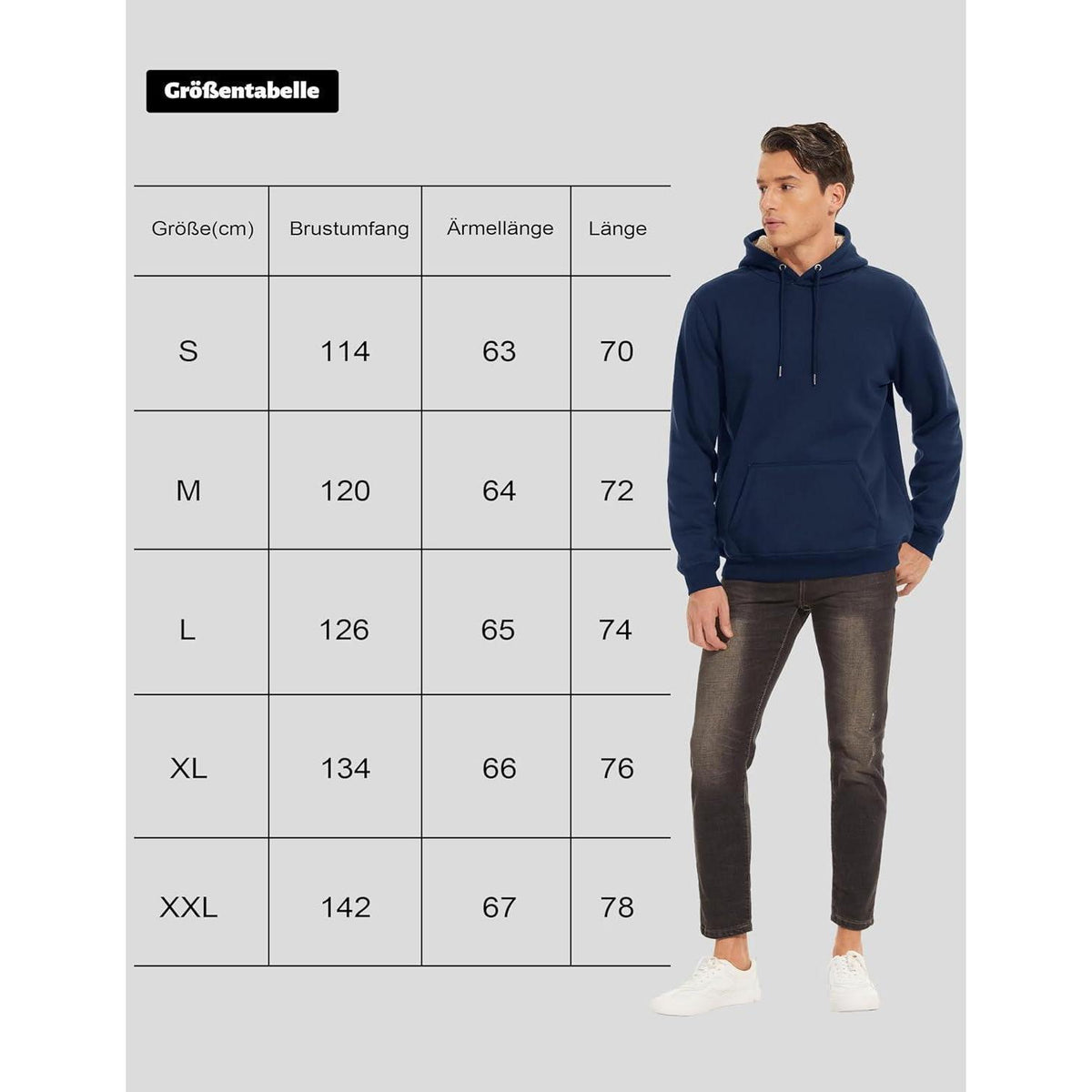 Gefütterter Kapuzenpullover Herren – Warm & Bequem Dunkelblau