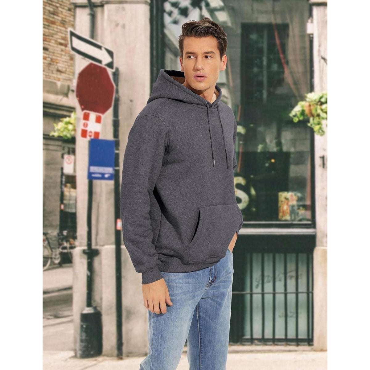 Herren Hoodie gefüttert mit Kängurutasche, Dunkelgrau XXL