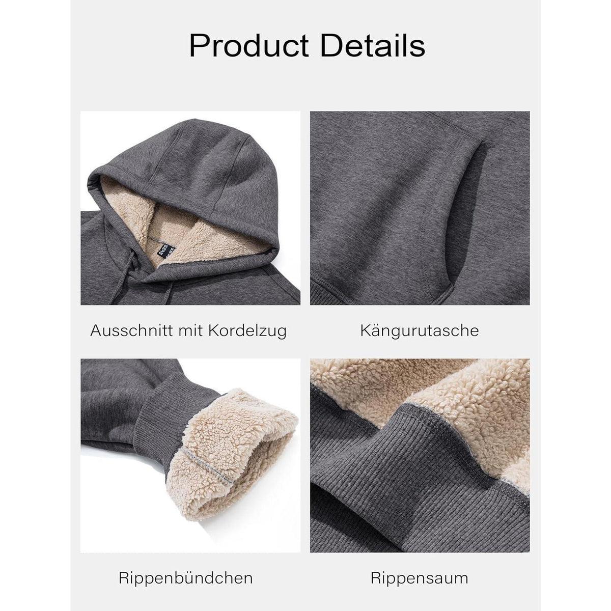 Herren Hoodie gefüttert mit Kängurutasche, Dunkelgrau XXL