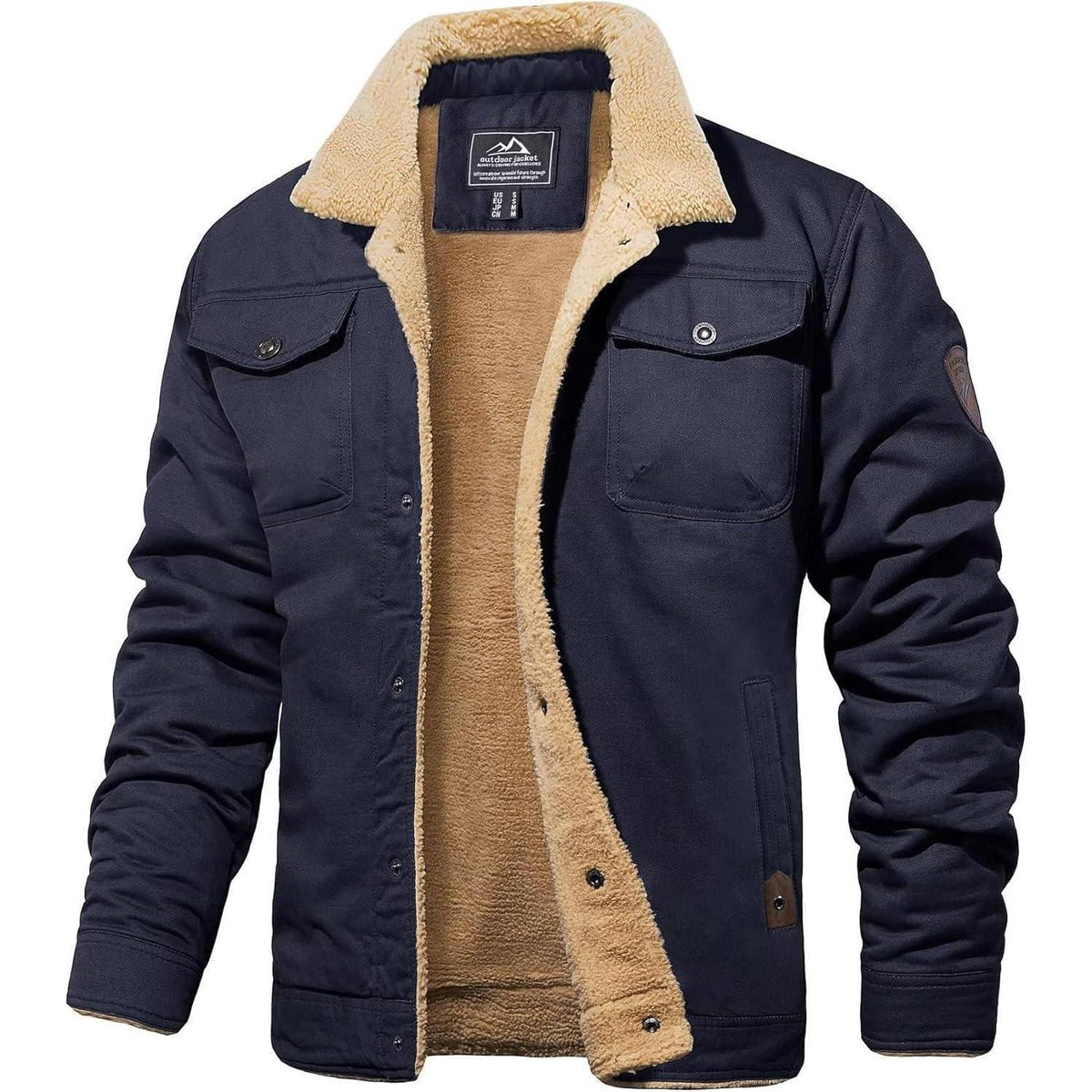 Herren Fleecejacke Winterparka mit 5 Taschen – Dunkelblau