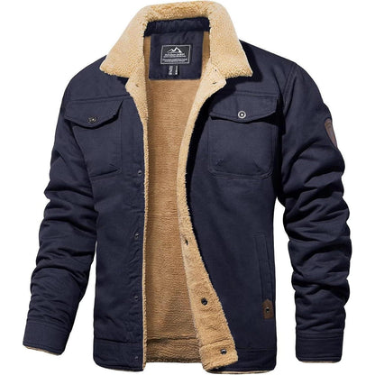 Herren Fleecejacke Winterparka mit 5 Taschen – Dunkelblau