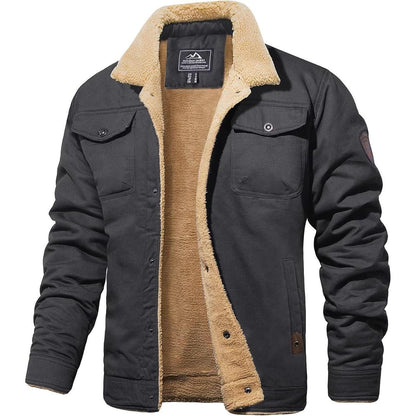 Herren Fleecejacke Winterparka Dunkelgrau mit 5 Taschen