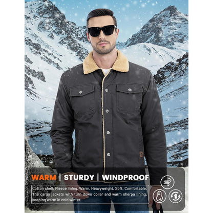 Herren Fleecejacke Winterparka Dunkelgrau mit 5 Taschen