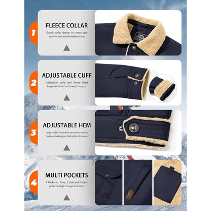Herren Fleecejacke Winterparka Dunkelblau mit 5 Taschen