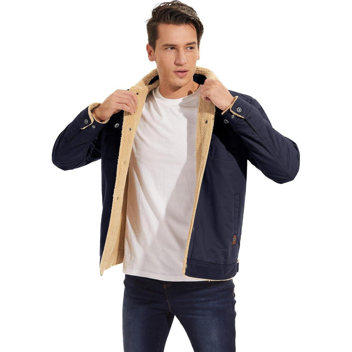 Herren Fleecejacke Winterparka Dunkelblau mit 5 Taschen