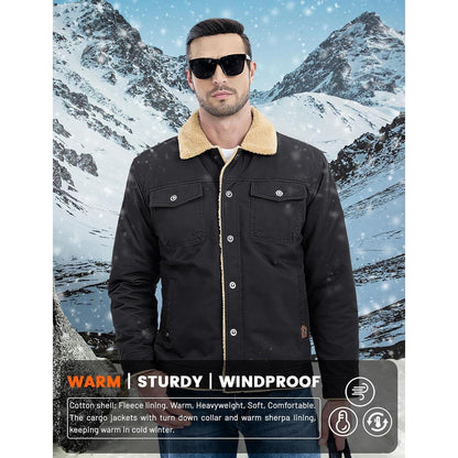 Herren Fleecejacke Winterparka mit 5 Taschen – Schwarz