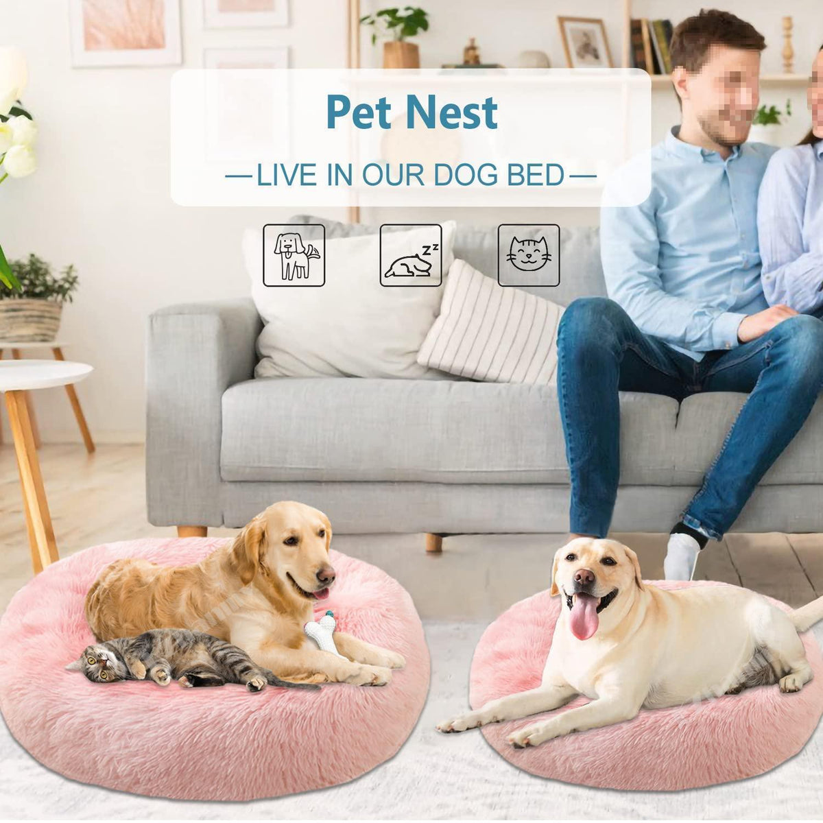 Rundes Hundebett Flauschig Donut – Bequemes Hundesofa in Rosa 5XL