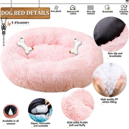 Rundes Hundebett Flauschig Donut – Bequemes Hundesofa in Rosa 5XL